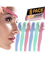 6 Pack Eyebrow Razor for Women & Men Face Precision [Japanese Blades] Shaper Trimmer with Cover Short Head & Gel Handle for Shaping, Disposable Men Facial Hair Remover & Shaving Tool Peach Fuzz