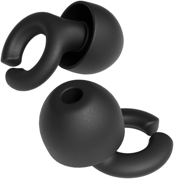 Hush Hoops Ear Plugs, Ultra-Soft Reusable Silicone Plugs with Horseshoe Shape for Comfort, Designed for Sleep and Sound Suppression, 17dB (NRR) Noise Reduction Rating, Black, 1 Pair with Travel Case