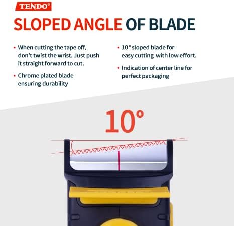 Heavy Duty Shipping Tape Dispenser: TENDO° Premium Line – Reusable, Replaceable, Eco-Friendly 2’’ Master Piece Dispenser for Pros with Patented 10° Sloped Chromium Blades - P-2200 (4th Gen.)_Yellow