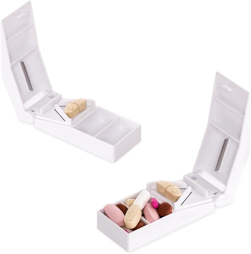 Pill Cutter Splitter with Stainless Steel Blade and Guard, Storage by easycare