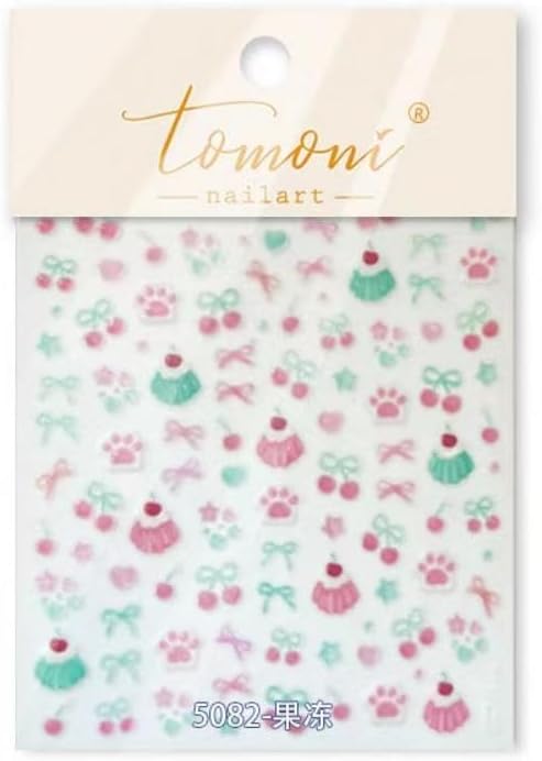 5D Embossed Cake Nail Sticker for Nails Art Pink Nail Decals Cherry Bow Nail Art Stickers Cute Nails Decal Self Adhesive Manicure Supplies Decoration for Women Girls Kid