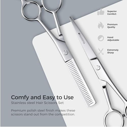 Suvorna 6.5" Professional Hair Scissors Set with Thinning Shears for Hair Dressers, Barbers and Professionals - Extremely Sharp Hair Cutting Scissors Set for Thinning, Layering and Cutting.