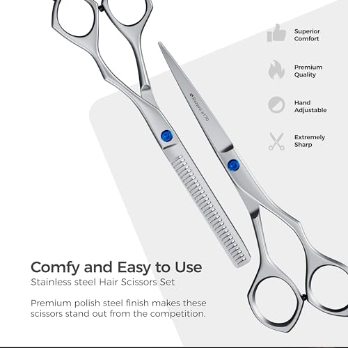 Suvorna Hair Cutting Scissors with Thinning Shears for Hair Cutting | 6.5" Japanese Steel Hair Scissors Professional | Right Hand haircut scissors for Cutting & Layering | Hair Shears for Women & Men