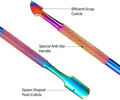 Easkep Cuticle Trimmer with Cuticle Pusher, Cuticle Remover Professional Stainless Steel Cuticle Cutter Nippers Rainbow Sharp Sturdy Pedicure Manicure Tools for Fingernails and Toenails 1