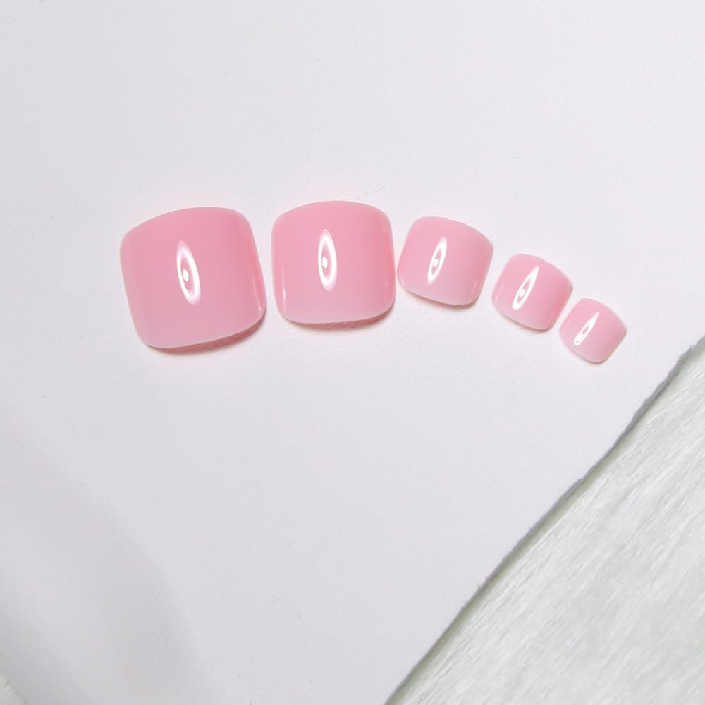 Macaron Pink Press on Toenails Short Solid Color Toe Nail Press ons Fake Toe Nails False Toenail, Full Cover Acrylic Glue on Toenails for Women Manicure