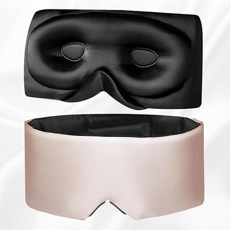 USlixury Silk Sleep Mask, 3D Contoured Sleeping Masks, Blackout Sleep Masks for Women with Nose Wing,100% Mulberry Silk, Face-Hugging Non-Slip SLEP Mask for Side Sleeper, 27.5x4.5'', Pink