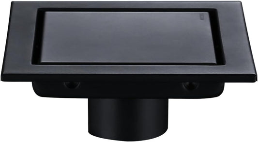 RANDOM Black Shower Drain Square with Removable Tile Insert 6 Inch Drain Cover and Hair Strainer,SUS 304 Stainless Steel Matte Black Shower Floor Drain