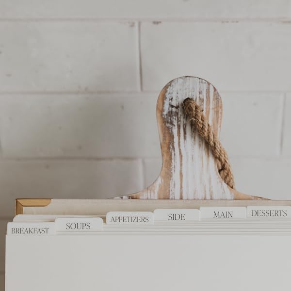 Sweet Water Decor Recipes Journal, Cute 8 Tabbed Cooking Notebook for Women, 40 Prompt Recipe Pages Per Section, Neutral Laminate Spiral Bound Diary with Gold Metal Corner Details