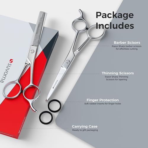 Suvorna 6.5" Professional Hair Scissors Set with Thinning Shears for Hair Dressers, Barbers and Professionals - Extremely Sharp Hair Cutting Scissors Set for Thinning, Layering and Cutting.