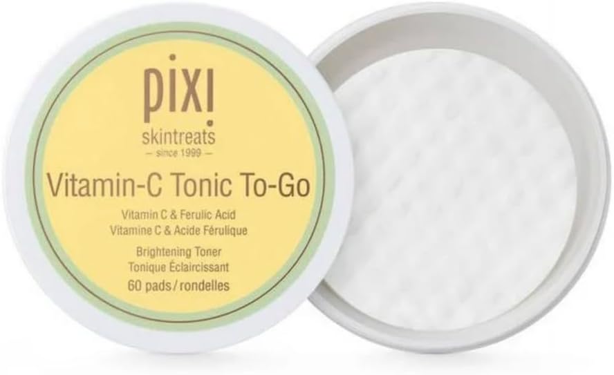 Pixi Vitamin-C Tonic to-Go, Brightening & Toning, Containing Vitamin-C & Probiotics, Boosting Skin Luminosity, Alcohol-Free Daily Balancing Toner Pads On The Go, 60 Pads