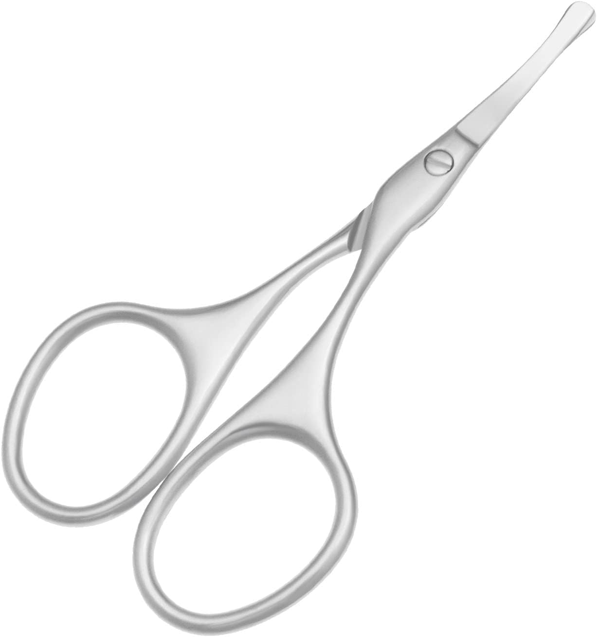 Multicolor Professional Grooming Scissors for Personal Care Facial Hair Removal and Ear Nose Eyebrow Trimming Stainless Steel Fine Straight Tip Scissors 3.9 Inch (Curved Safety Head Silver)