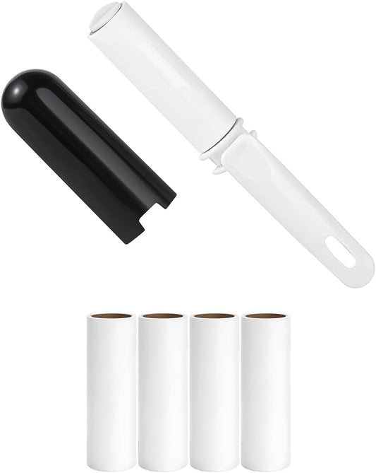 Travel Lint Roller Mini Foldable Lint Remover with Cover and 4 Refills Total 150 Extra Sticky Sheets On The Go Lint Roller for Men Women Traveling Essentials (Black)