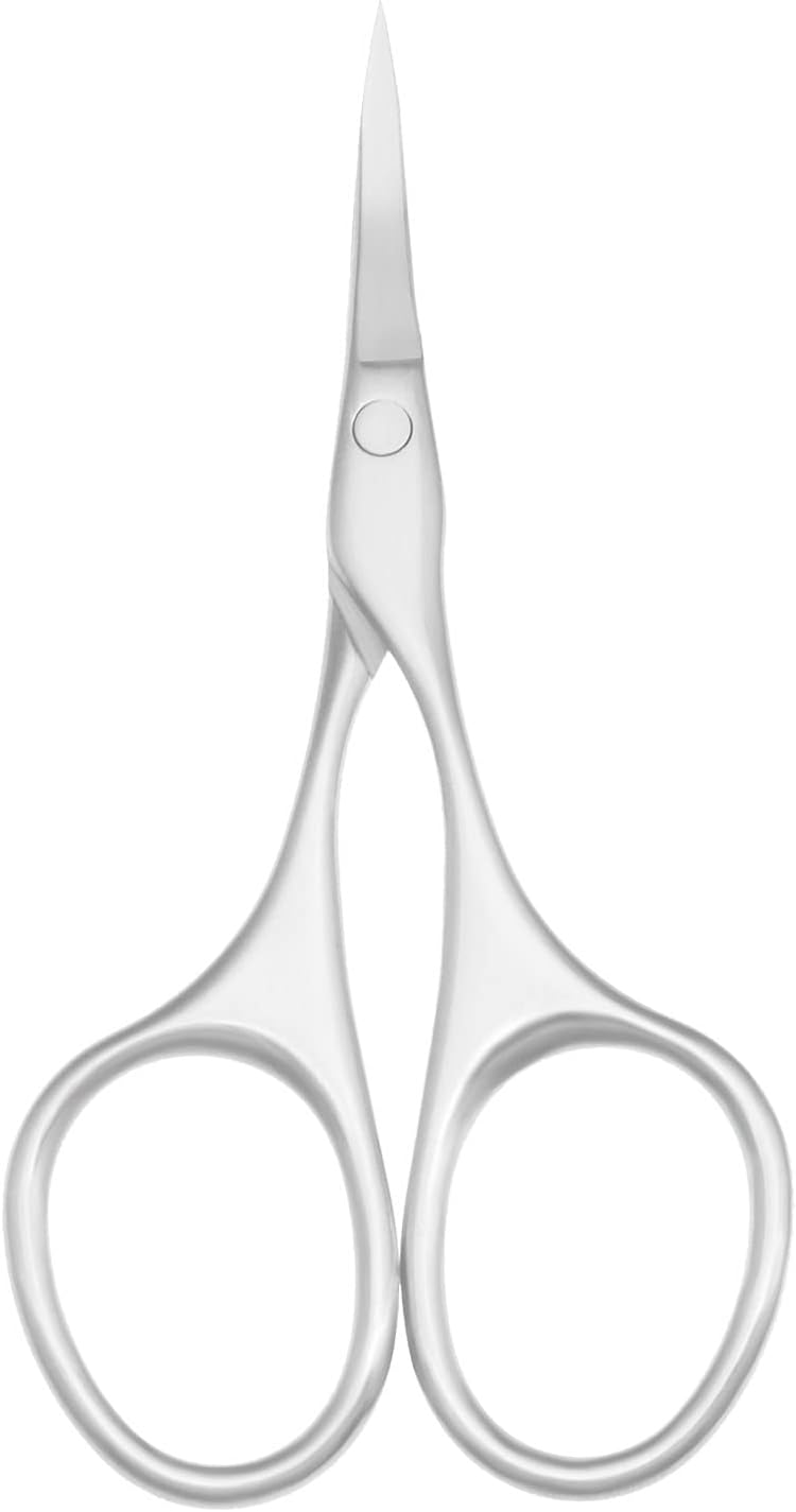 Multicolor Professional Grooming Scissors for Personal Care Facial Hair Removal and Ear Nose Eyebrow Trimming Stainless Steel Fine Straight Tip Scissors 3.9 Inch (Curved Silver Set)