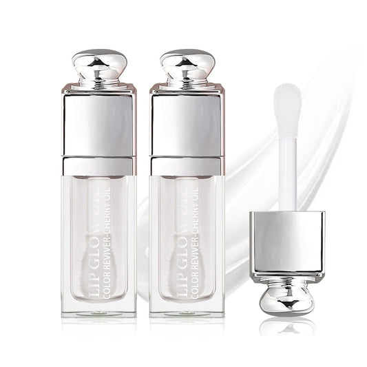 2PCS Hydrating Lip Glow Oil, Lip Oil Gloss Transparent Toot Tinted Nourishing Long Lasting Repairing Lightening Lip Lines (CLEAR) 0.2 OZ