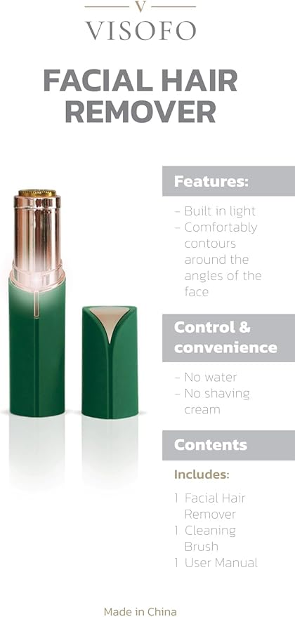 Facial Hair Removal for Women | Electric Razor Device Small Mustache Dermaplaning Remover Tools Tweezers Epilator Trimmer Face Dermaplane Shavers Beauty Gadgets Set Accessories by VISOFO (Emerald)