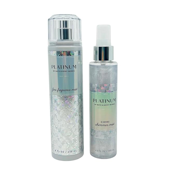 Bath & Body Works PLATINUM Fine Fragrance Mist 8 fl oz and Shimmer Mist 4.9 fl oz 2-piece Gift Set with a Red Bow for Holidays