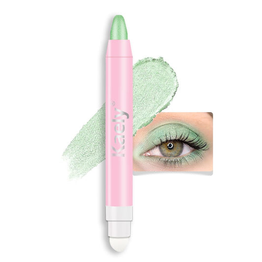 Kaely 2in1 Cream Eye Shadow Brightener Sticks for Eyes, Pencil Eyeshadow Applicator Stick Waterproof Pigmented, Eye Shadow Palette Highlighter Makeup, sombras para ojos, 12 Greenish Cyan Shimmer