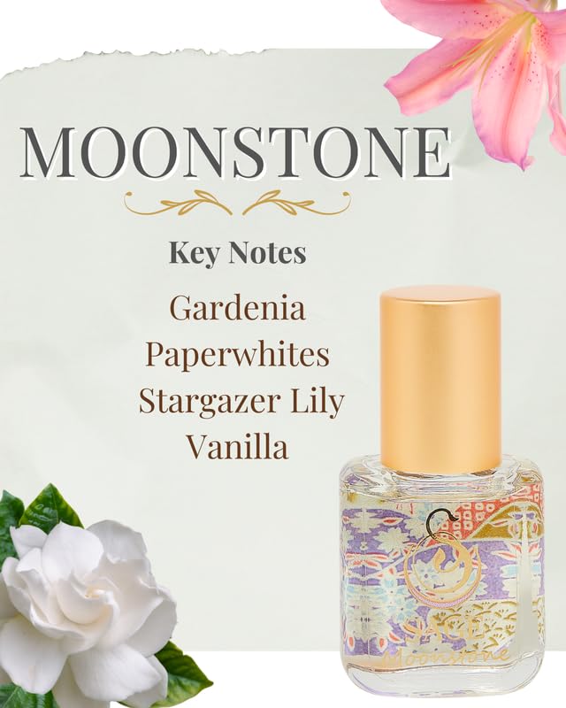 Moonstone Organic Perfume Oil Extract Roll-On by Sage- 1/4 oz, Vegan & Cruelty-Free, Floral Scent, Gardenia, Paperwhites, Stargazer Lily - Made in USA