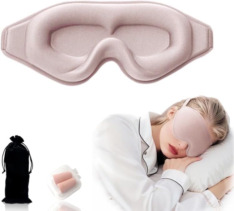 3D Contoured Sleep Eye mask Side Sleeper Men Women Zero Eye Pressure high Density Memory Foam Soft Breathable Light Blocking Night Blindfold Travel Yoga Napping Pink