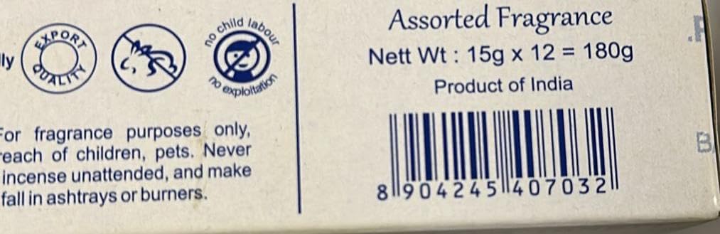 Satya Incense 15g Set of 12 Nag Champa, Super Hit, Sacred Sandalwood, Pure Patchouli, Mystic Rose, Vanilla, Prana, Natural, French Lavender, Opium, Egyptian Jasmine, Champa, VarietyPack01