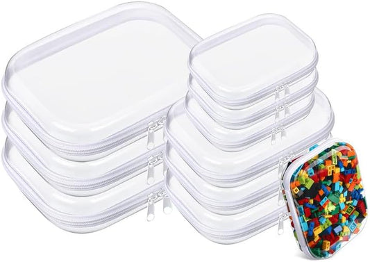 9 Pcs Clear Hard Zipper Case Hard Plastic Zipper Pouches Clear Shell Case Portable Travel Organizer Makeup Bag for Building Blocks Puzzles Cosmetics Makeup Supplies