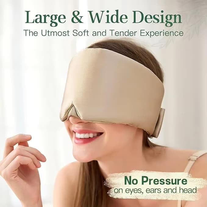 100% Mulberry Silk Sleep Mask, Large Adjustable Eye Cover for Sleeping, Comfortable, Pressure-Free and Breathable Sleeping Masks for Women Men - Biege