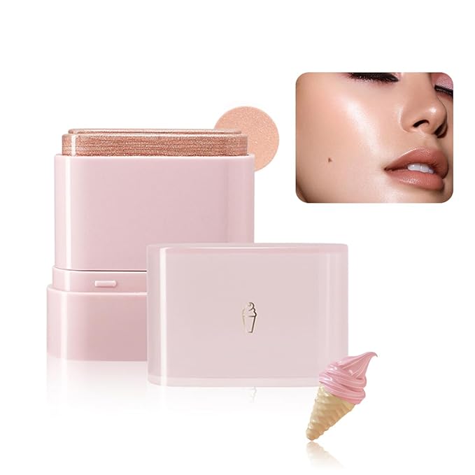 Multi-Purpose Makeup Hydrating Cream Blush Stick, Beauty Solid Moisturizer Stick For Cheek & Eyes & Lips，Waterproof Natural Moisture Smooth Blendable Matte Finish Face Blush Makeup (#03 Lce Cream)