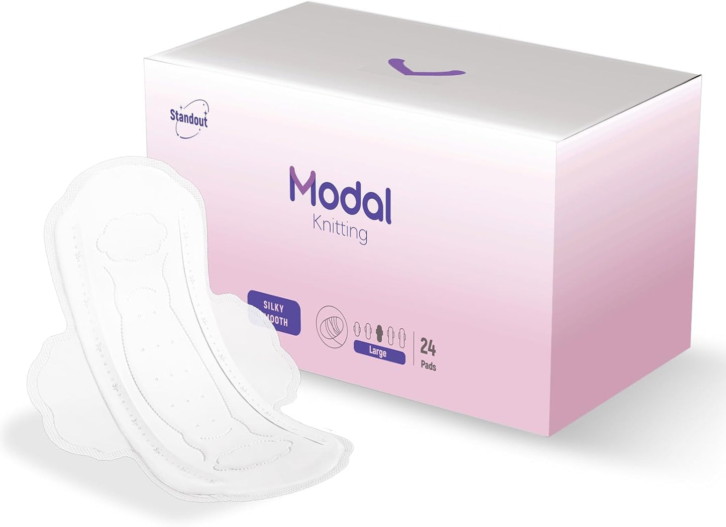 MODAL Pads for Women, Unscented Daily Thin Sanitary Pads for Period with Wings, 11.4 Inch(290 mm), Large, 24 Count