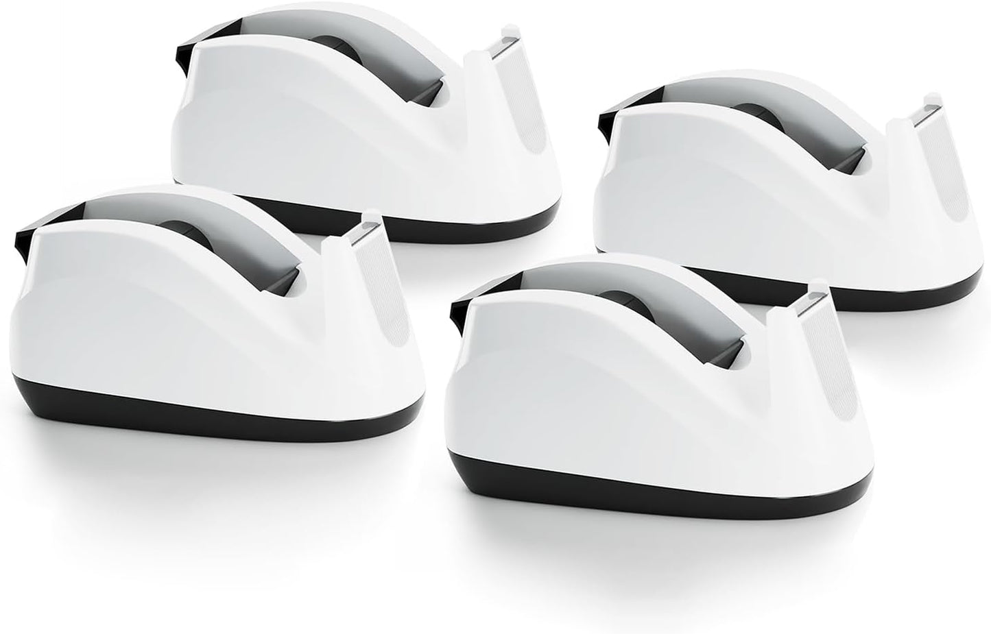 Heavy Base Nonskid Desk Tape Dispenser One-Hand Dispensing, White, 4 Pack