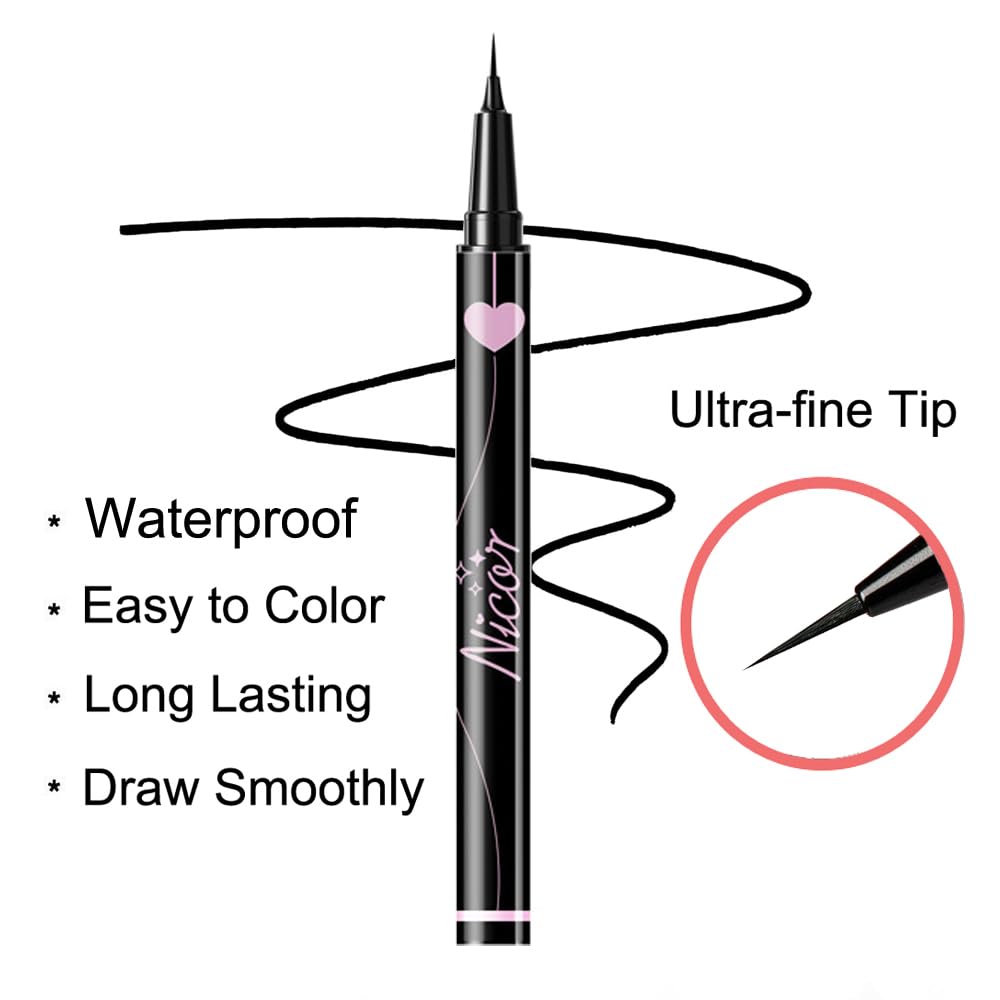 Upgraded Eyebrow Stamp Pencil Kit - Waterproof Eyebrow Pen, Black Eyeliner, Pomade, Customized Blade Brush and Razor