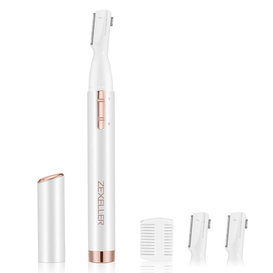 Upgraded Eyebrow Trimmer, Precision Facial Hair Trimmer with Comb, Battery Operated Painless Electric Eyebrow Razor Facial Hair Remover Face Chin Neck, Upper-Lip, Peach-Fuzz