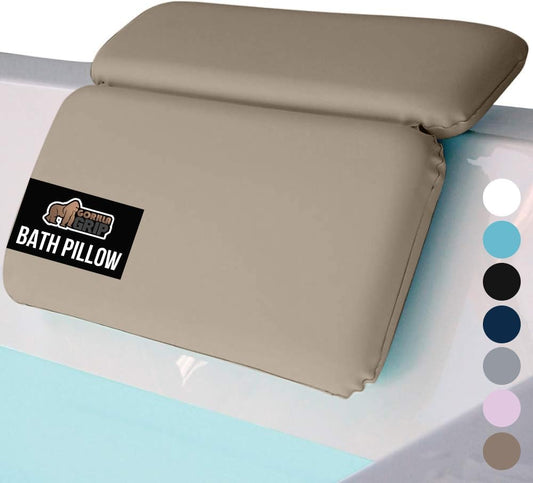GORILLA GRIP Bath Pillow for Tub, Improved Suction Cups, Luxury Bathtub Pillows, Headrest for Neck and Back Support, Relaxing Home Spa, Hot Tubs and Bathroom Essentials, Gifts for Women, 2 Panel Beige