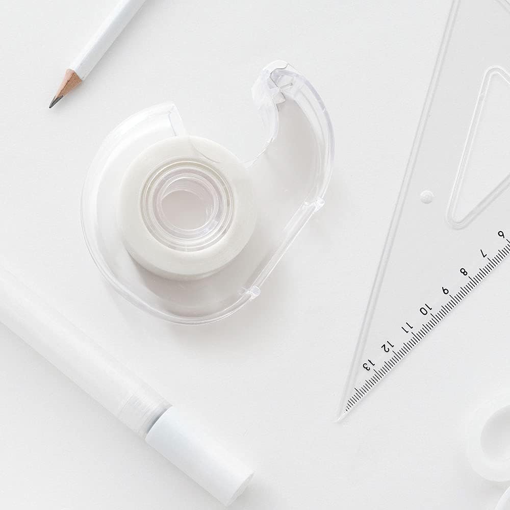 Hand Use Desktop Tape Dispenser, Transparent Plastic Lightweight and Portable Refillable Dispenser for 3/4" Tape, 1 Pack