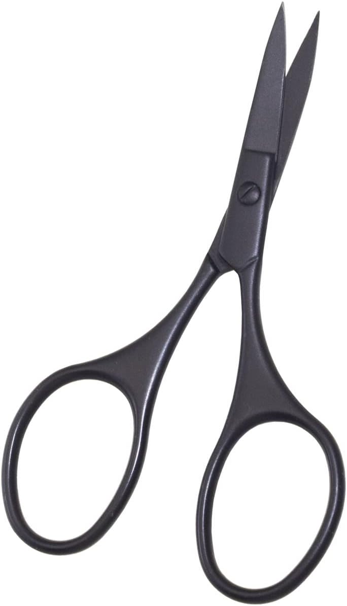 Multicolor Professional Grooming Scissors for Personal Care Facial Hair Removal and Ear Nose Eyebrow Trimming Stainless Steel Fine Straight Tip Scissors 3.9 Inch (Black Curved D)