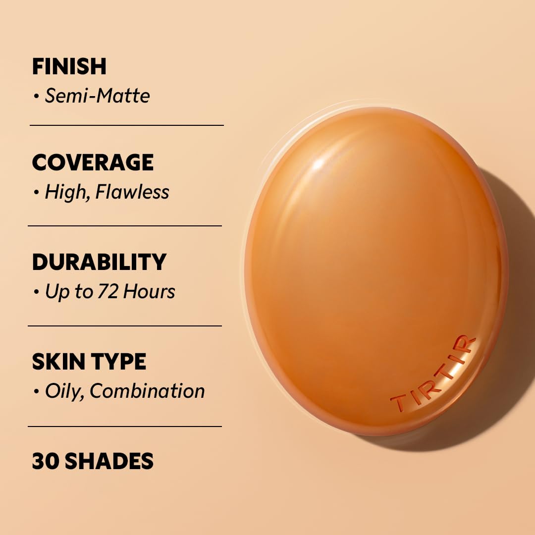 TIRTIR Mask Fit Ai Filter Cushion Foundation | AI-Like Semi-Matte Finish - Up to 72-Hour Medium to Full Coverage Korean BB Cushion Make up Beauty, #33N Macchiato, 0.63 Fl Oz