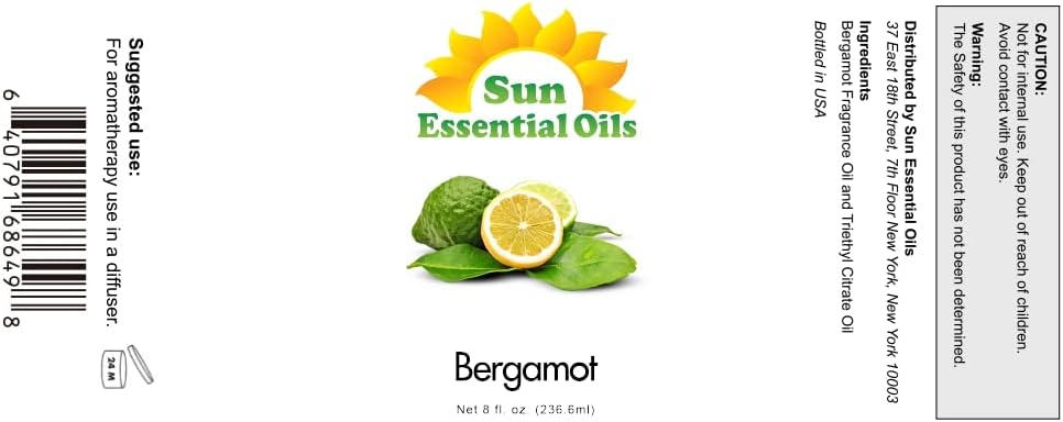 Sun Essential Oils 8oz - Bergamot Essential Oil - 8 Fluid Ounces