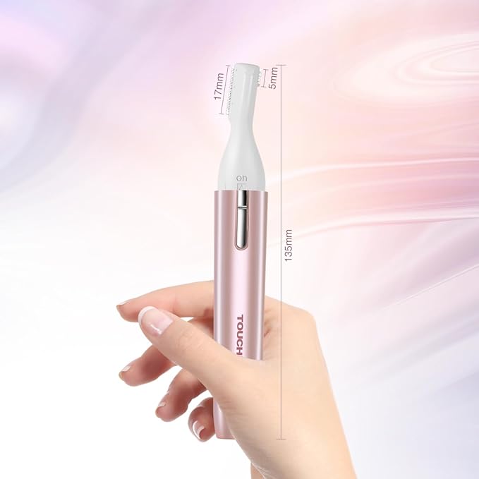 TOUCHBeauty Eyebrow Hair Trimmer for Women, Painless Precision Eyebrow Shaper, Pen-Shaped Hair Remover Razor for Face Chin Neck, Upper-Lip, Peach-Fuzz Mini Sized Battery-Operated Rose Color 1658A