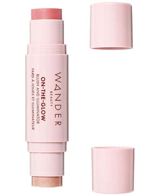 Wander Beauty On-the-Glow Blush and Illuminator - Coral Rose/Nude Glow - 7-in-1 Hydrating Cream Blush & Highlighting Stick - Stick Blush for Cheeks, Lip, & Body - Highlighter Makeup & Blush - 0.4 oz