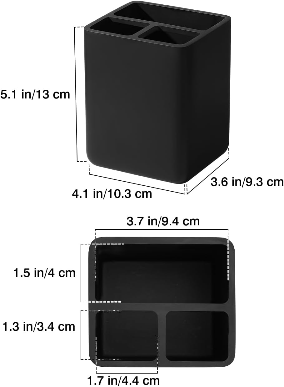 Luxspire Toothbrush Holders, 3 Slots Toothpaste & Toothbrush Holder for Bathroom, Resin Toothbrush Stand, Electric Toothbrush Holder with Drain Hole, Bathroom Organizer Countertop, Matte Black