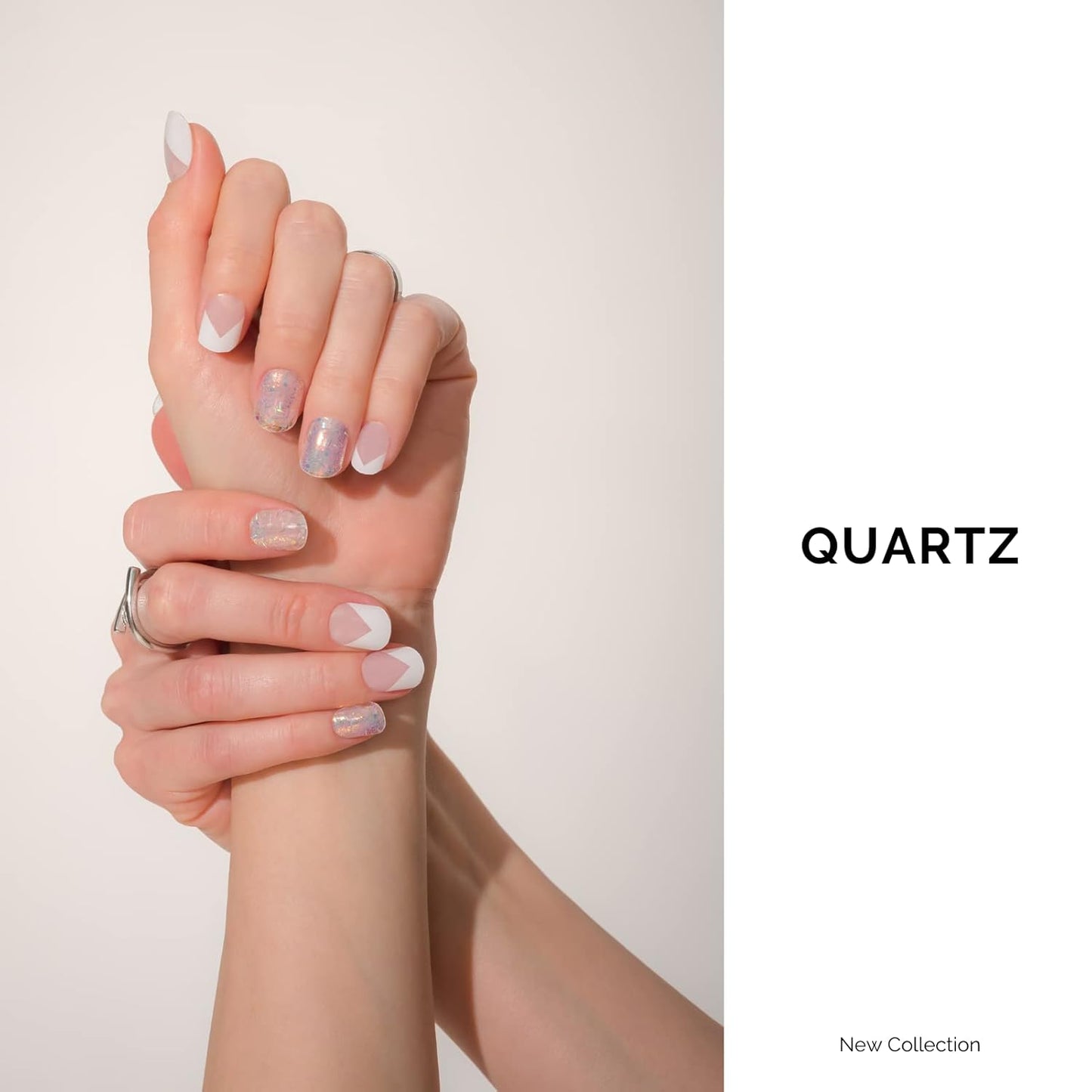 NAILOG Semi Cured Gel Nail Strips 34 pcs, Buy 2 Get 1 UV Lamp, Salon-Quality Gel Nail Stickers, Semicured Nail Wraps with Soft Gel Finish | Quartz