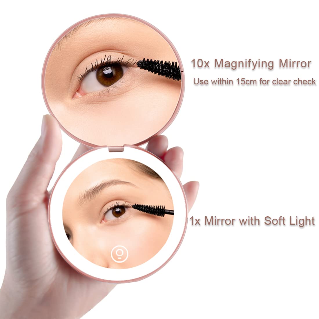 Compact Mirror with LED Light,1x/10x Magnifying Rechargeable Mirror,3.5in, Dimmable Travel Mirror for Purse,Pocket,Handheld 2-Sided Makeup Mirror