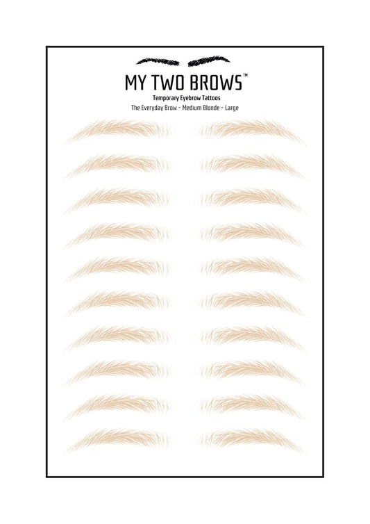 (10 pairs) Medium Blonde Temporary Eyebrow Tattoo - Large Size - Waterproof & Smudgeproof - Everyday Brow Style Eyebrow Stickers - Sheet Lasts up to 30 Days - Won't Work on Existing Brows