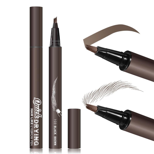 Kaely Microblading Eyebrow Pen with Multiple Fork Tips, Square Brush Magic Eyebrow Contouring Pen Waterproof, 3d Eye Brow Pencils for Women, Create Natural Hair-Like Brows, 103 Black Brown