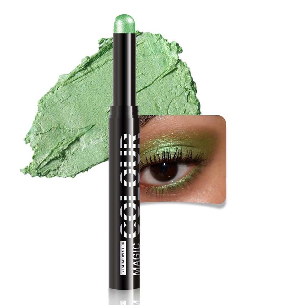 Yellow Green Shimmer Cream Eye Shadow Stick Makeup for Women, Lime Green Shimmer Matte Eye Shadow Brightener Stick for Eyes, Waterproof Eyeshadow Pencil Applicator Blendable for Eye Highlight 21