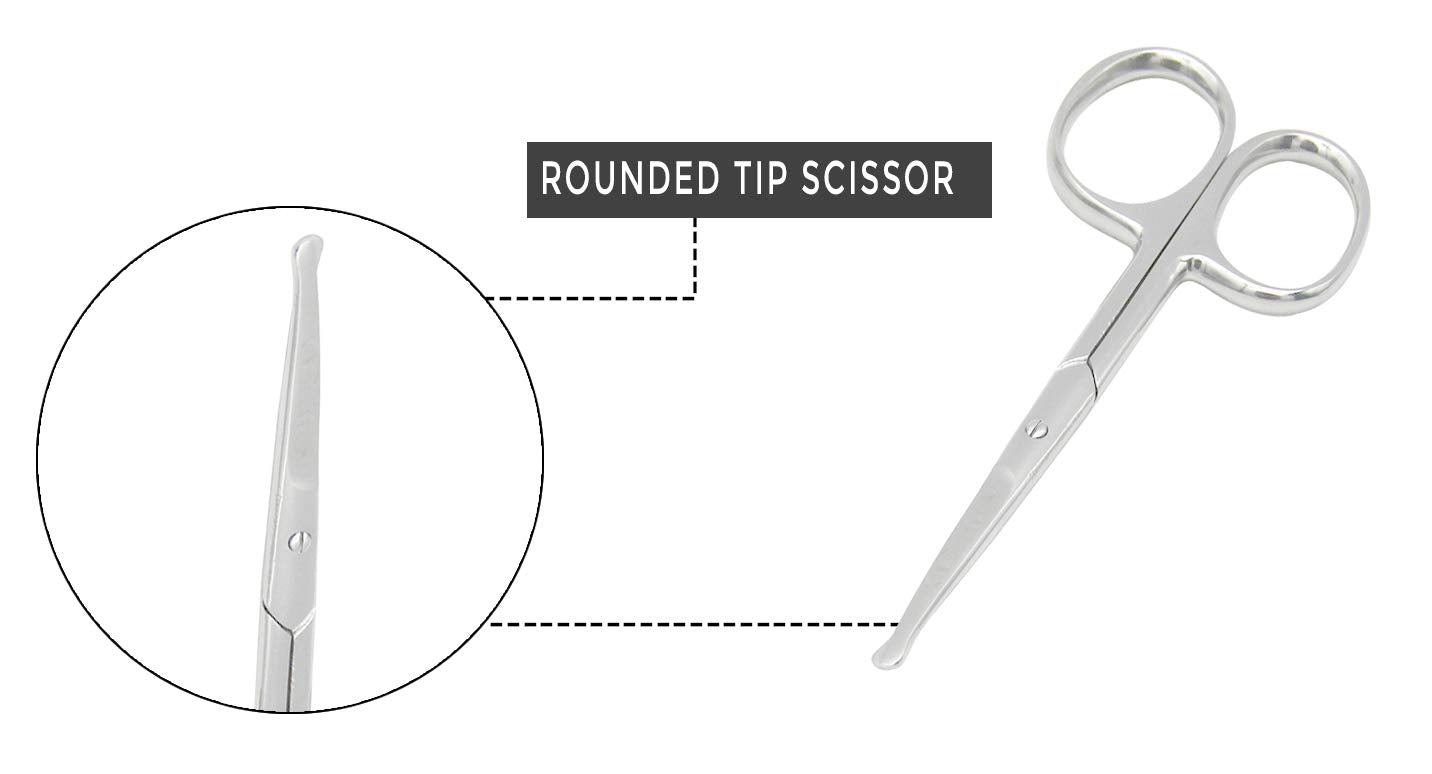 Rounded Stainless Steel Facial Hair Scissors – Safety Scissors for Nose Hair, Eyebrows, Eyelashes, Mustache, Beard, and Baby Nails