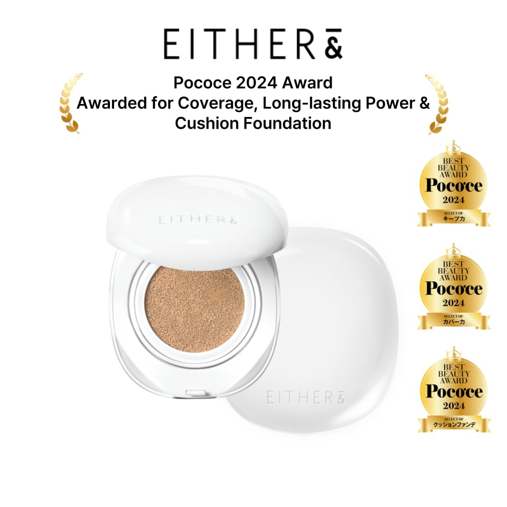 EITHER& Glow Pixel Cushion Foundation, Glowy Skincare, Korean Makeup, Natural Coverage, Moisturizing, Lightweight, Long Lasting Coverage for Flawless Skin (30N Walnut)