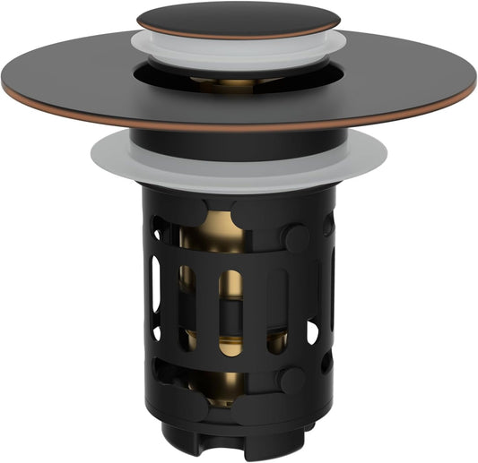 Hibbent Upgraded 3 in 1 Bathroom Sink Drain Strainer, Universal Pop Up Stopper with Removable Stainless Steel Filter Basket Hair Catcher, Sink Plug for 1.1''~2.36'' Basin, Oil-Rubbed Bronze