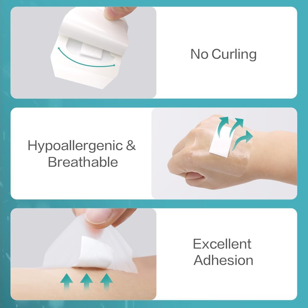 Dimora Transparent Film Dressing with Pad 50 Pack, 2.3"x2.7" Waterproof Adhesive Bandages Post Surgical Wound Cover Barrier Film