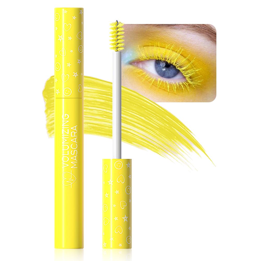 Colored Mascara for Eyelashes Set,Colorful Waterproof Mascara for eyelashes Long lasting Charming Voluminous for Women Halloween Eye Makeup (1Pcs 07#Yellow, F)