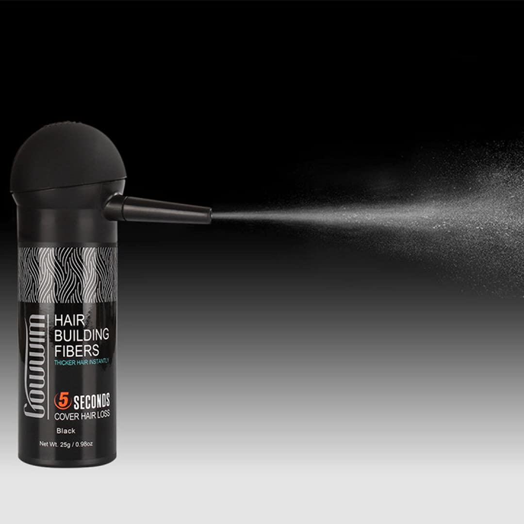 gowwim Hair Thickening Fibers 2-in-1 Kit Keratin Building Fibers, Spray Applicator & Hold Spray - Instantly Volumize Sparse Areas (Light brown)